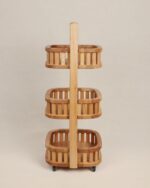 سبدسه طبقه چرخدار چوبی - Image 3